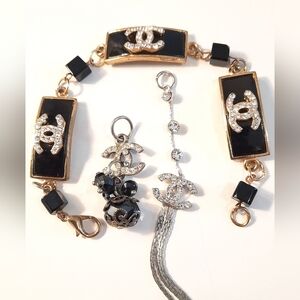 Elegant Black and Gold Women's Jewelry Set Bracelet And Pendants